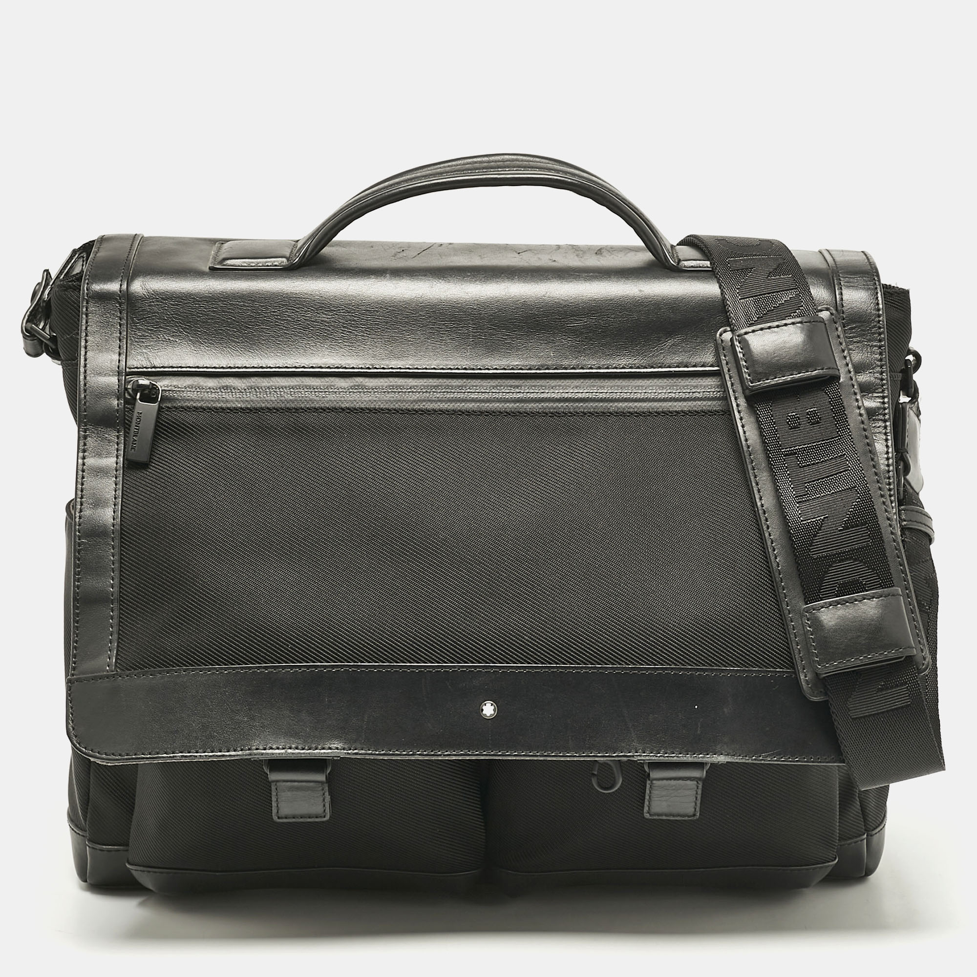 

Montblanc Black Leather and Nylon Single Gusset Nightflight Briefcase