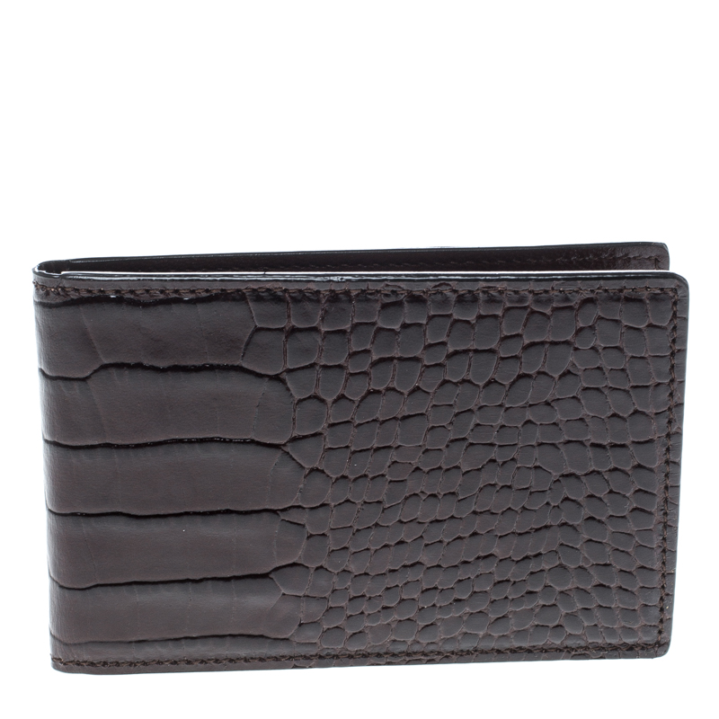 Montblanc Dark Brown Croc Embossed Leather Card Holder