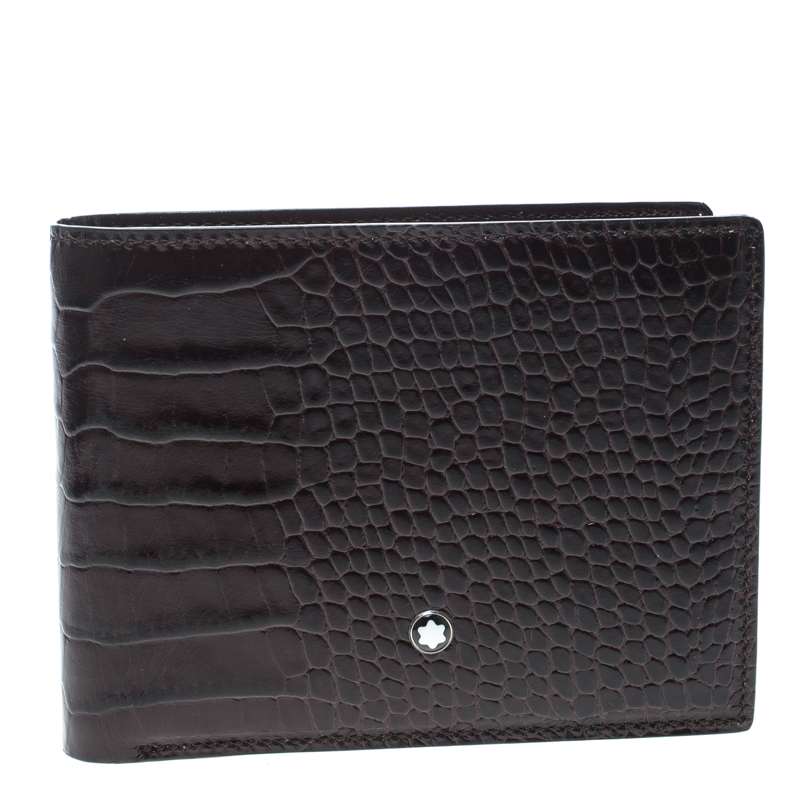 Montblanc Dark Brown Croc Embossed Leather Miesterstuck Bifold Wallet