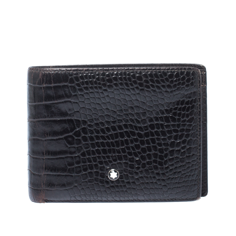 Montblanc Black Crocodile Embossed Leather Bifold Wallet 9CC Montblanc ...