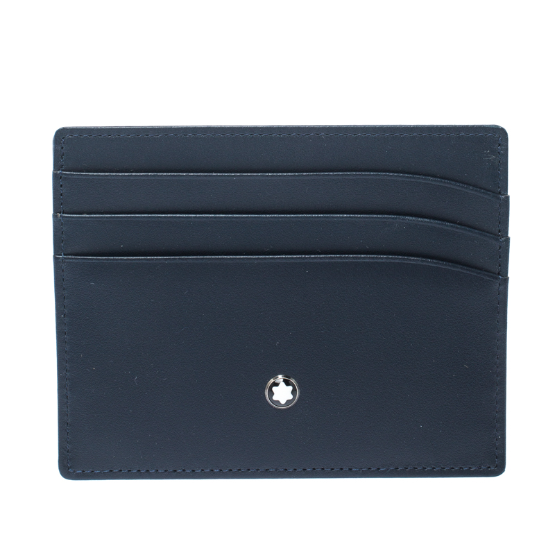 Pre Owned Montblanc Navy Blue Leather Meisterstuck Card Holder 6CC