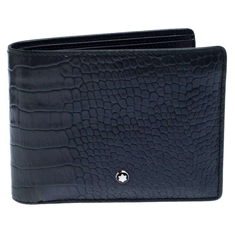 Montblanc Blue Croc Embossed Leather Meisterstuck Bifold Wallet