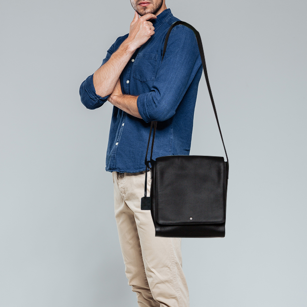 

Montblanc Black Leather Meisterstuck North South Messenger Bag