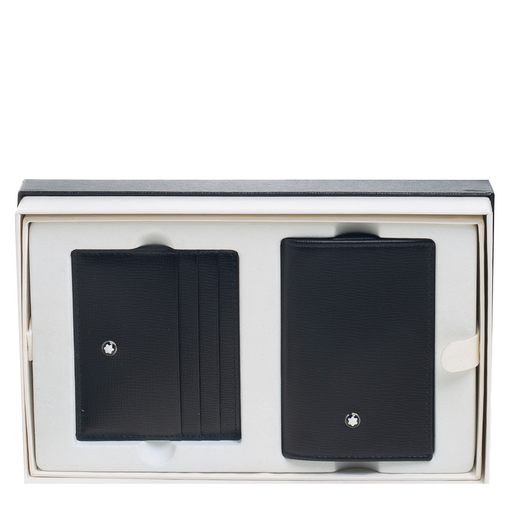 Pre Owned Montblanc Black Leather Meisterstuck Business Card Holder Set