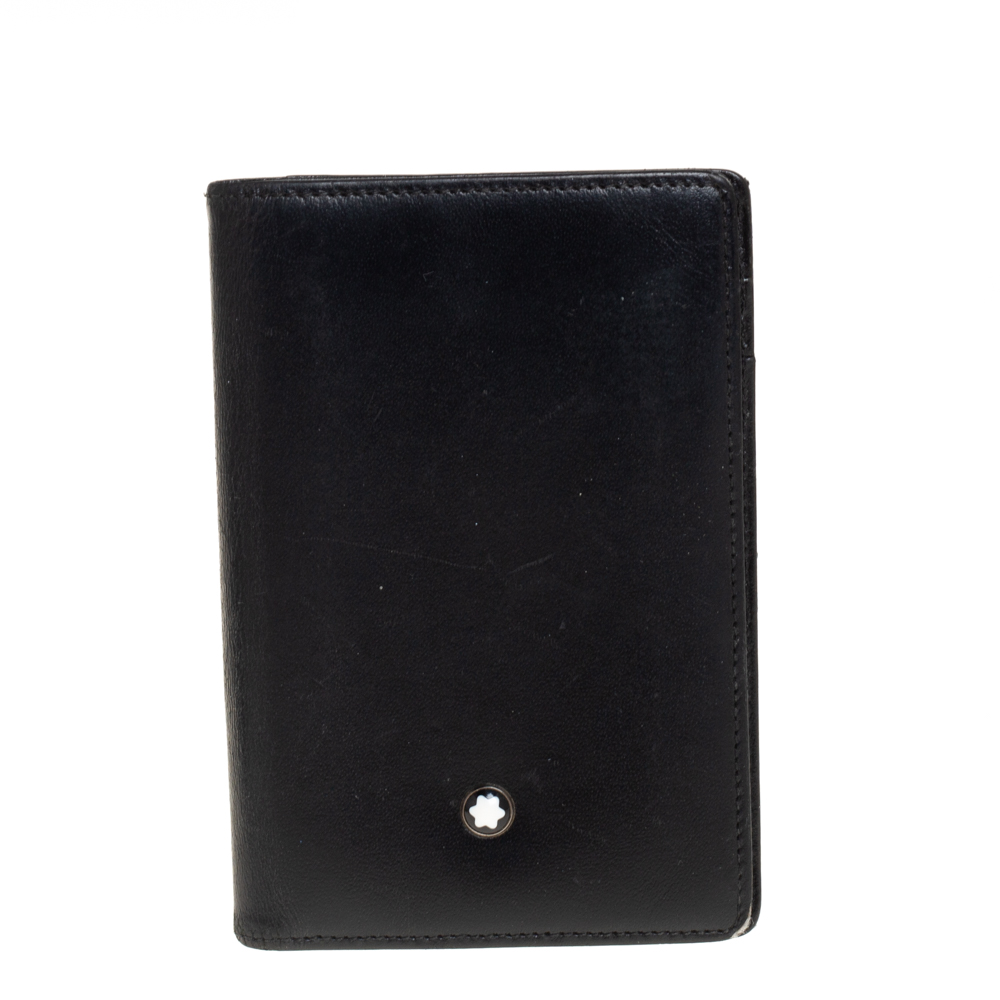 Pre-owned Montblanc Black Leather Meisterstuck Business Card Holder