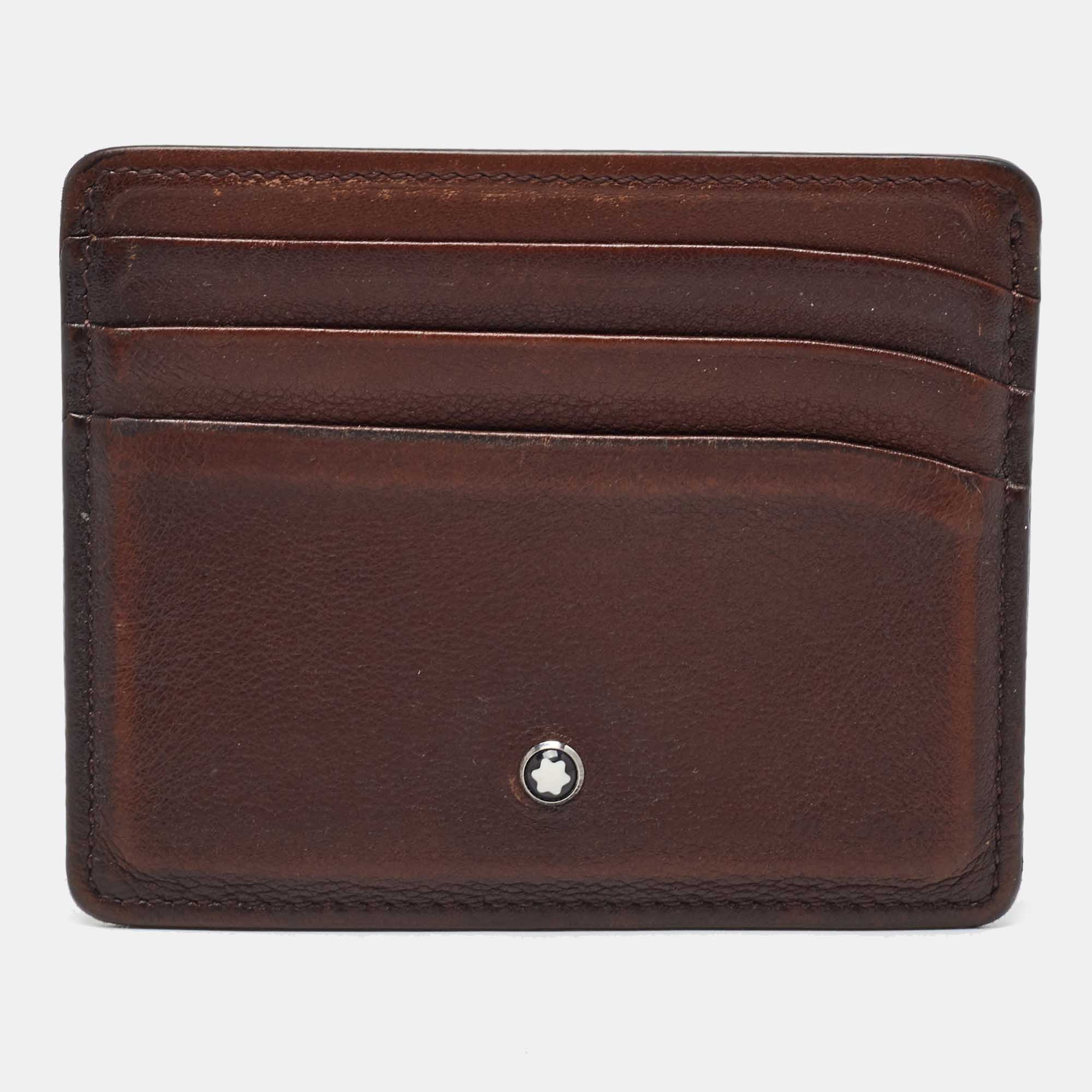 Pre-owned Montblanc Dark Brown Leather Meisterstuck 6cc Card Holder