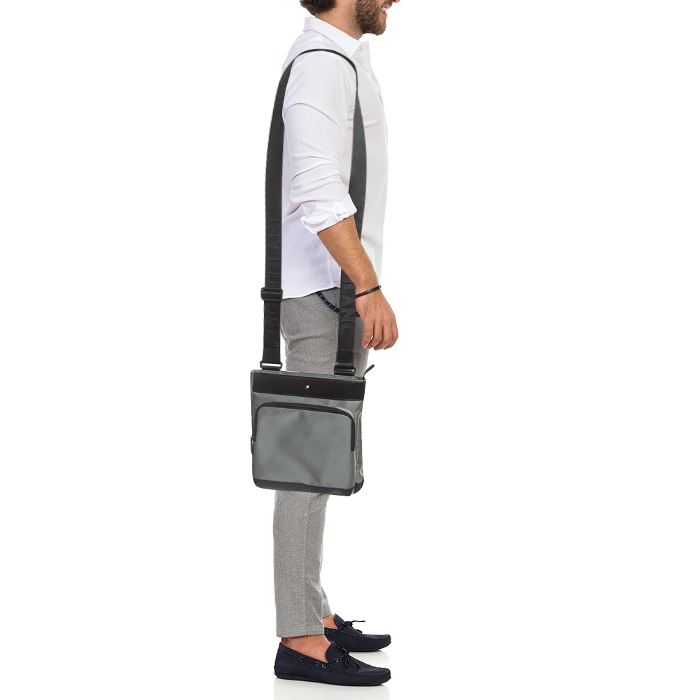 

Montblanc Grey/Black Nylon and Leather Nightflight Messenger Bag