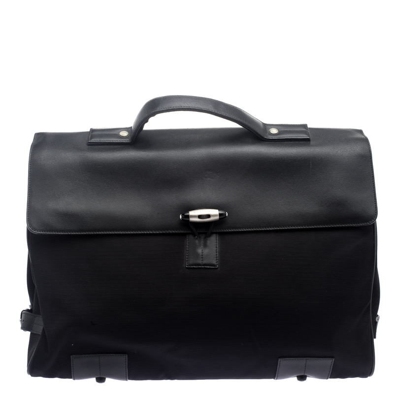 Montblanc Black Fabric and Leather Double Gusset Nightflight Briefcase