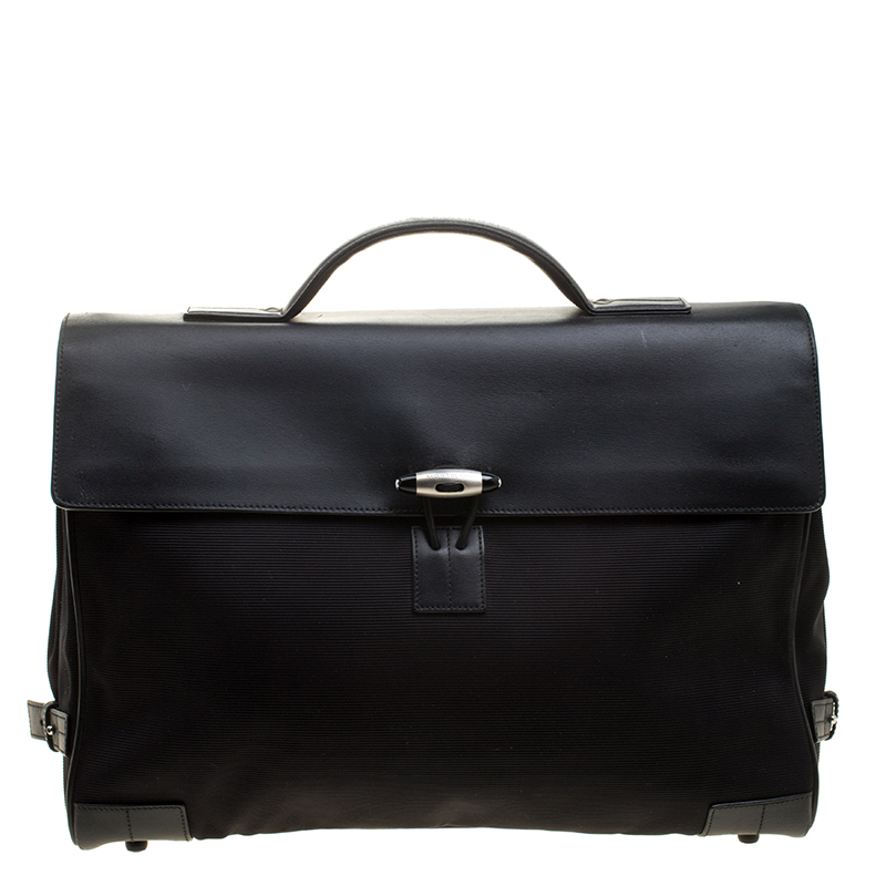 Montblanc Black Fabric and Leather Double Gusset Nightflight Briefcase ...