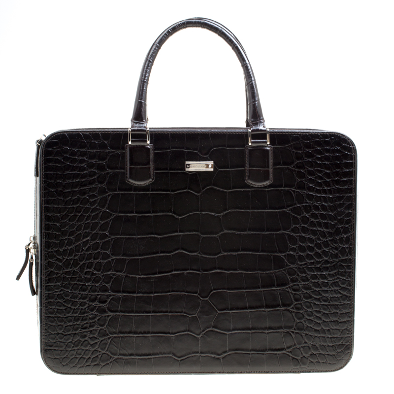 Montblanc Black Croc Embossed Leather Meisterstuck Briefcase Montblanc ...