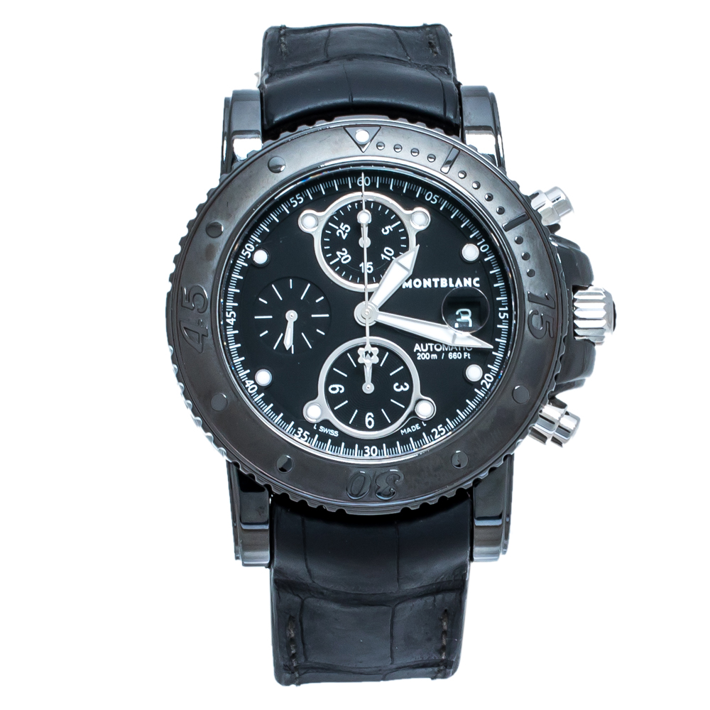 Montblanc Black PVD Coated Stainless Steel Alligator Leather Sport 104279 Men's Wristwatch 44 mm