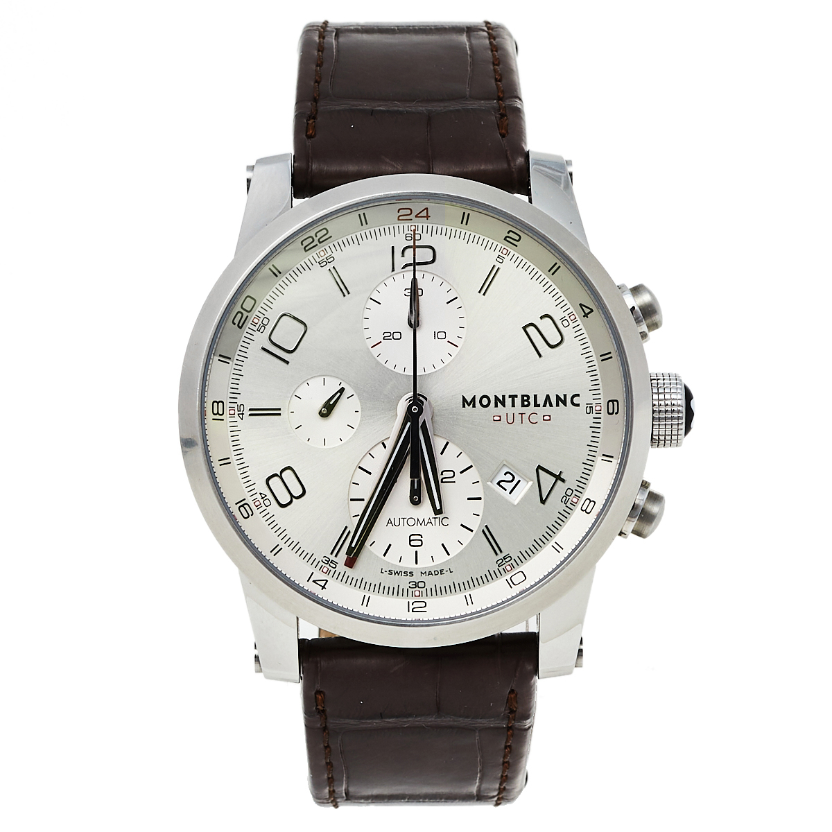 Pre-owned Montblanc Silver Stainless Steel Timewalker Chronograph 7263 Men's Wristwatch 43 Mm