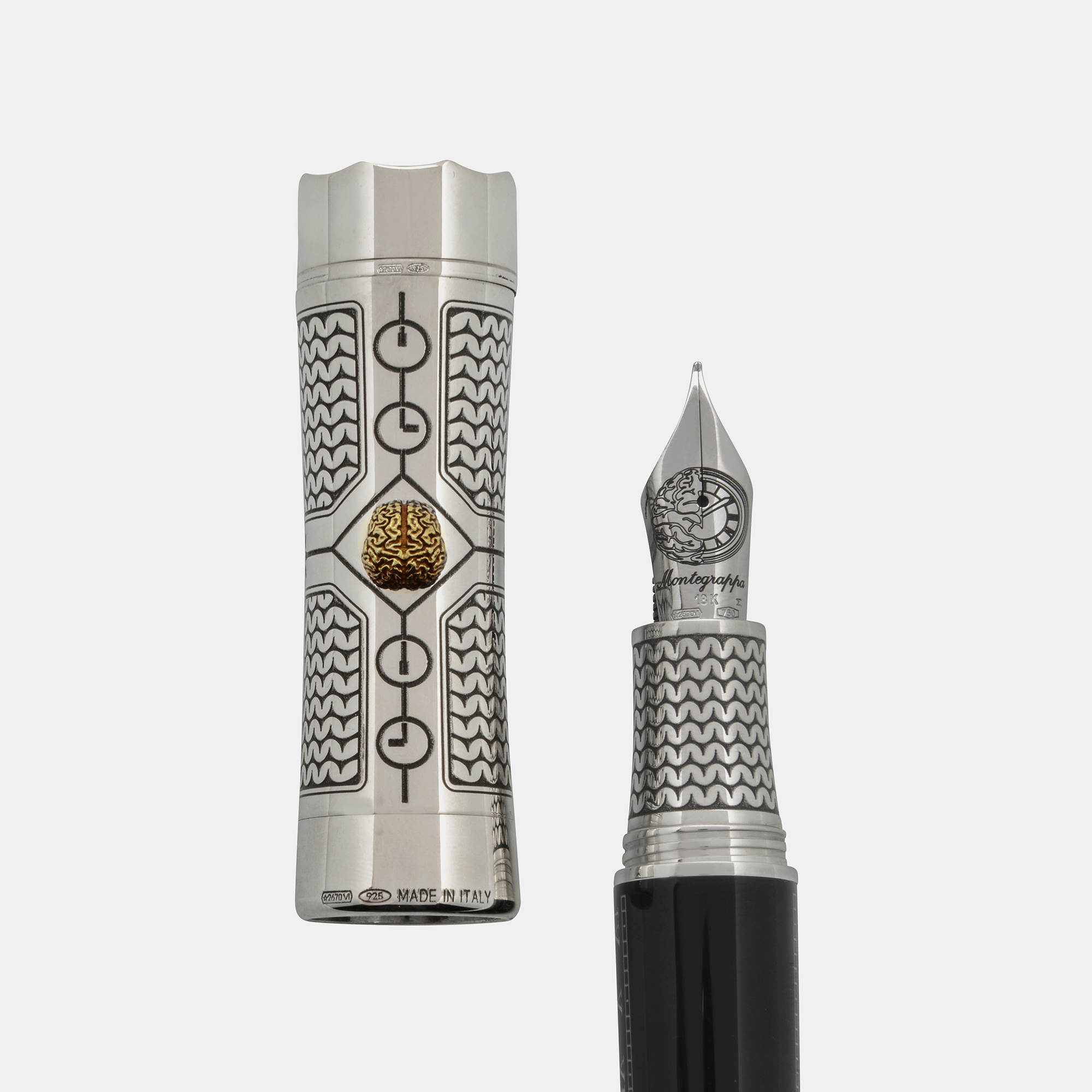 

Montegrappa Time & Brain Limited Edition Sterling Silver And Resin Fountain Pen