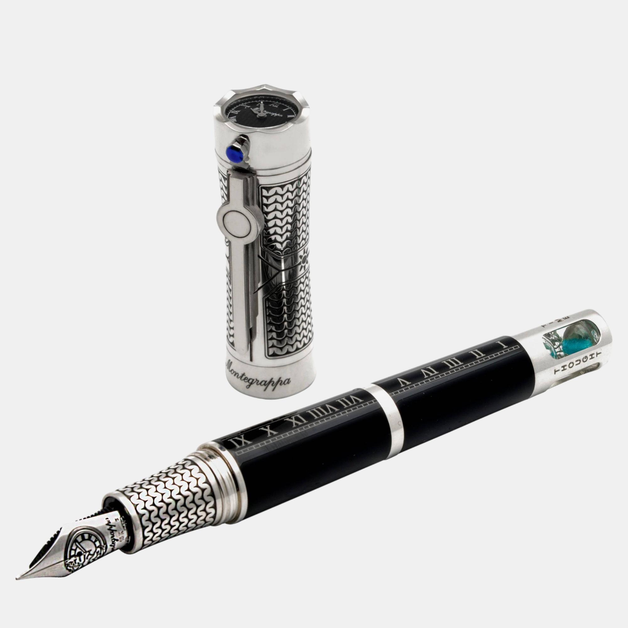 

Montegrappa Time & Brain Limited Edition Sterling Silver And Resin Fountain Pen (M), Black