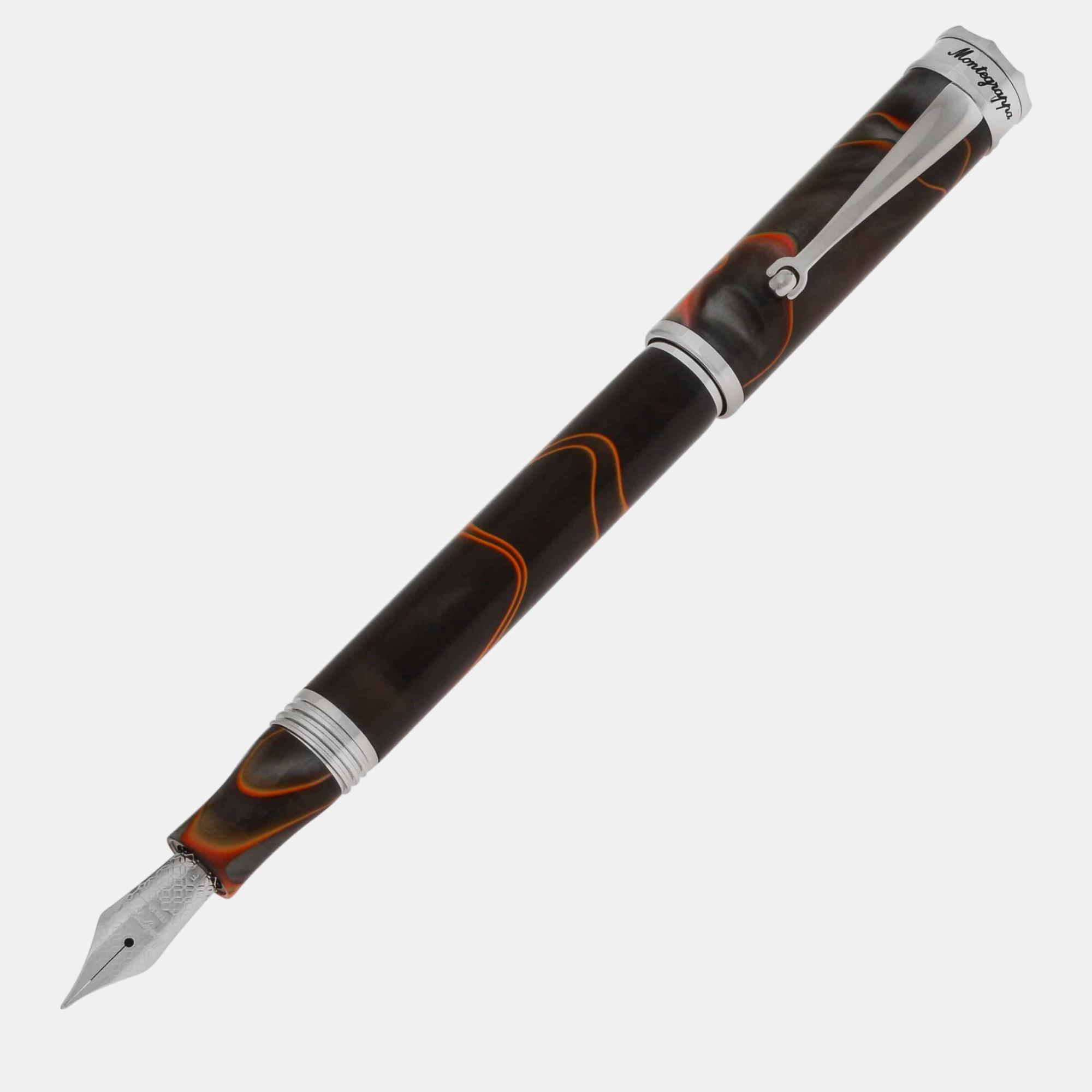 Pre-owned Montegrappa Ducale Grey And Orange Fountain Pen (f)