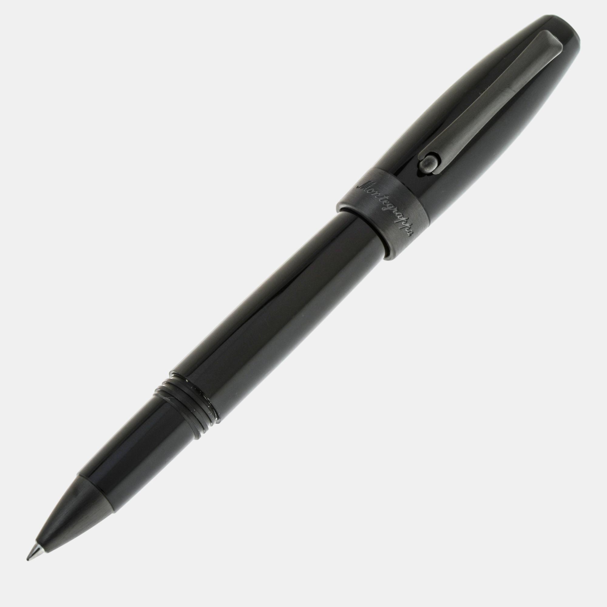 Pre-owned Montegrappa Fortuna Ruthenium Rollerball Pen In Black