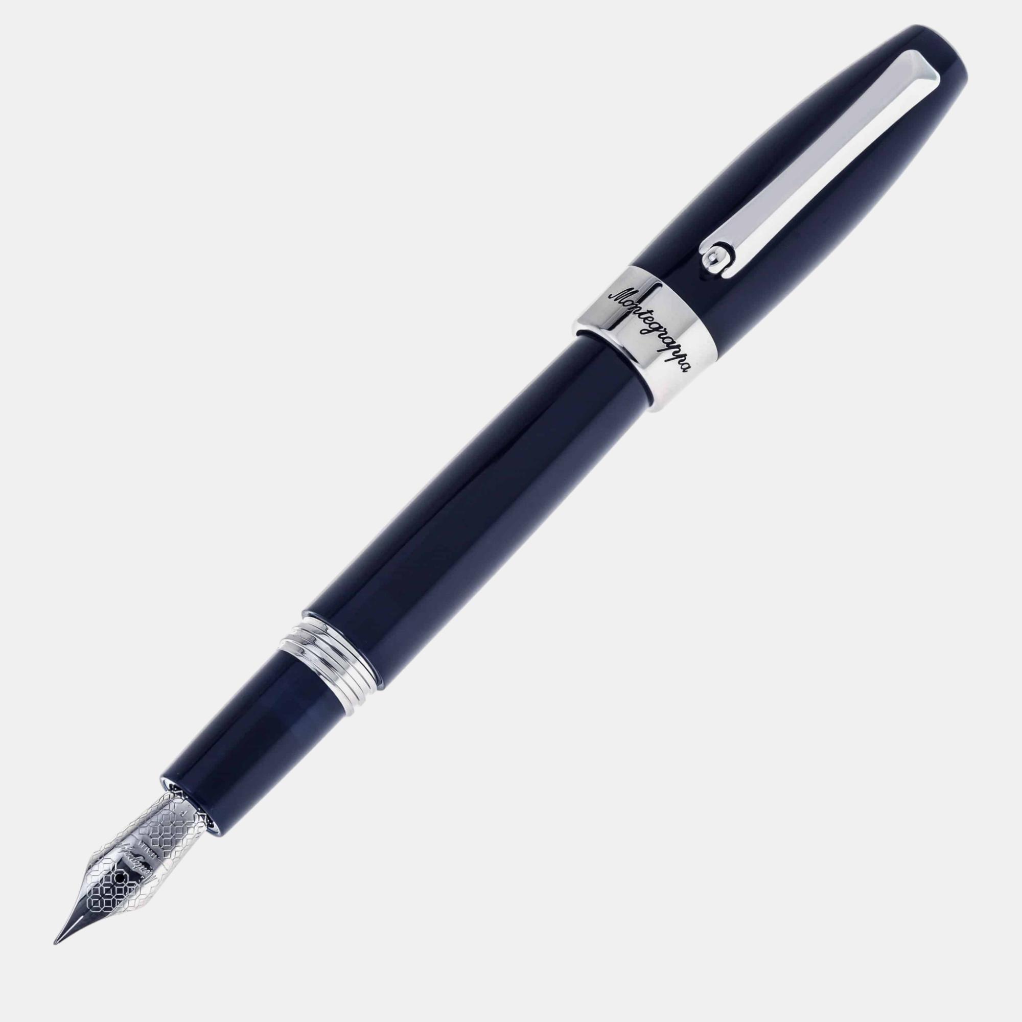 Pre-owned Montegrappa Fortuna Palladium And Resin Fountain Pen (f) In Blue