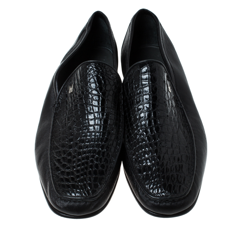 Moreschi Black Croc Leather Loafers 