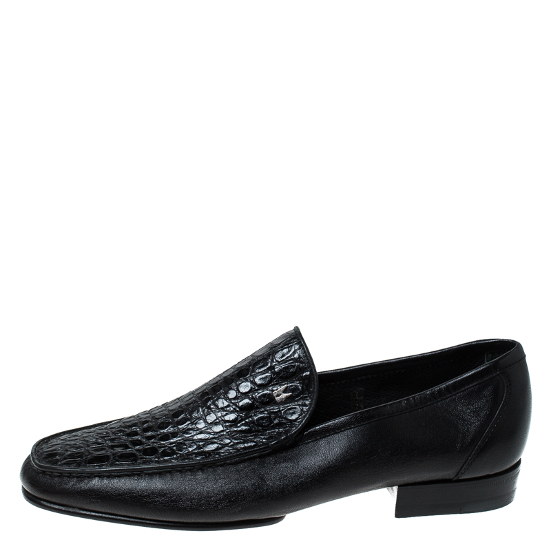 

Moreschi Black Croc Leather Loafers Size