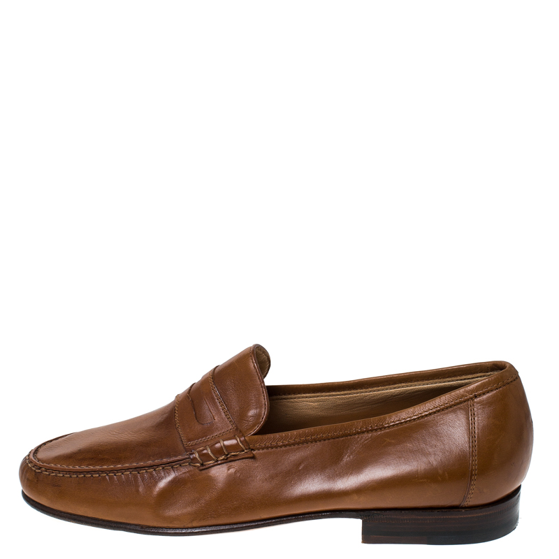 

Moreschi Brown Leather Penny Slip On Loafers Size