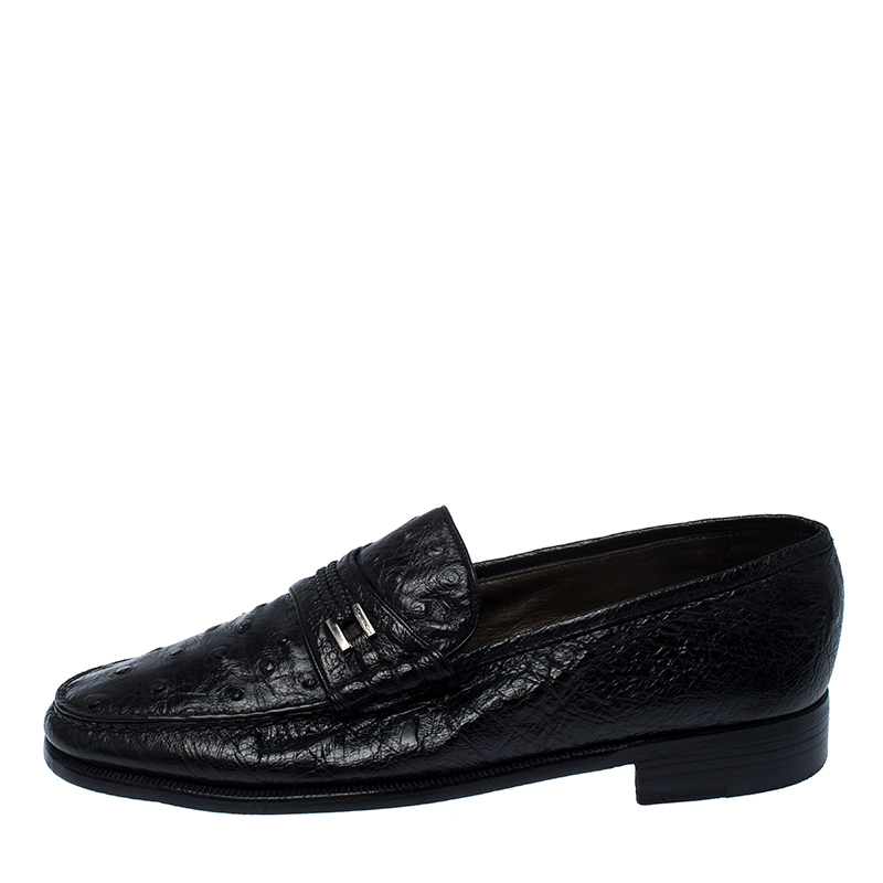 

Moreschi Black Ostrich and Leather Loafers Size