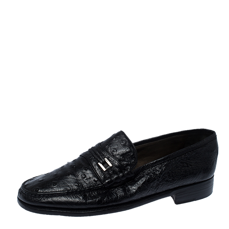 Moreschi Black Ostrich and Leather Loafers Size 41