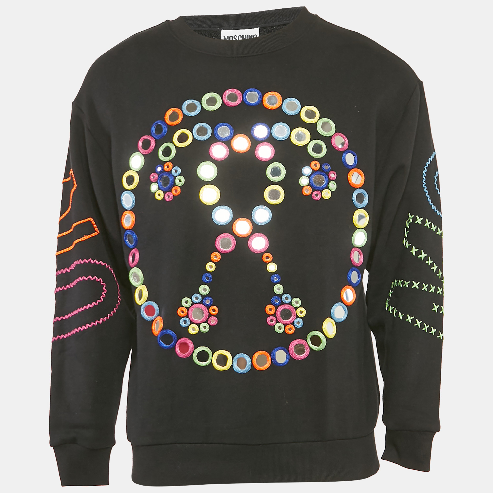 

Moschino Couture Black Mirror Embroidered Cotton Crew Neck Sweatshirt XS