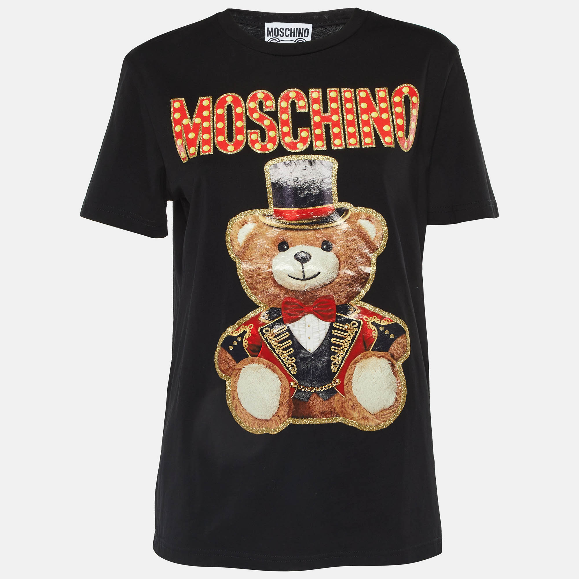 

Moschino Couture Black Glitter Bear Print Cotton Crew Neck T-Shirt S