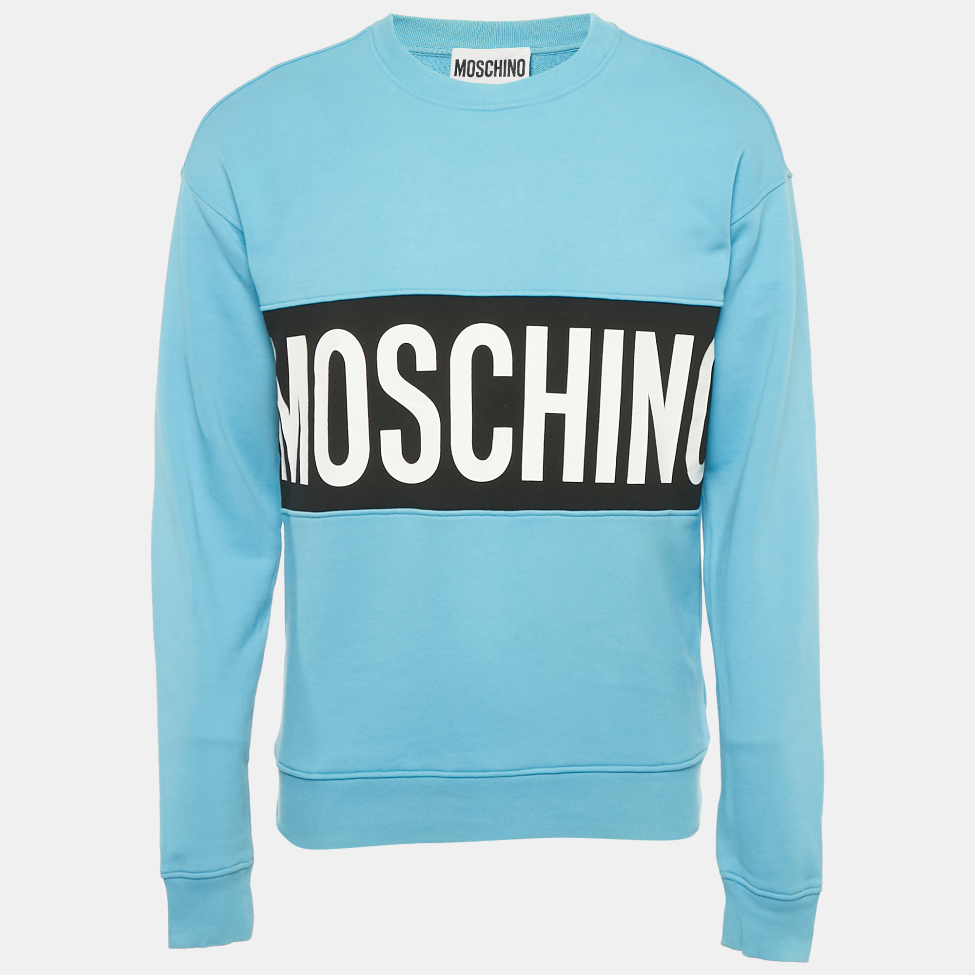Pre-owned Moschino Blue Logo Print Cotton Sweatshirt S