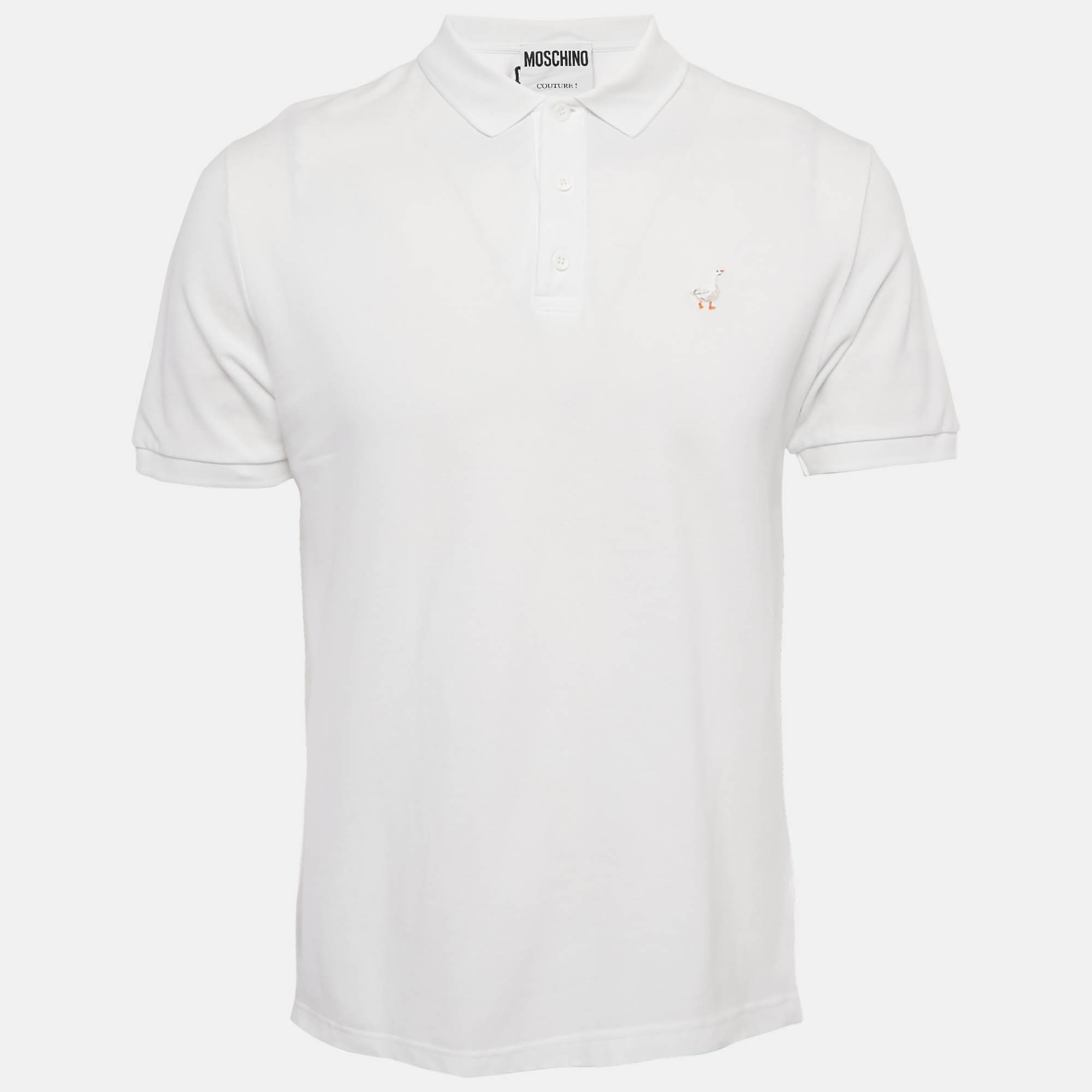 

Moschino Couture White Embroidered Cotton Polo T-Shirt S