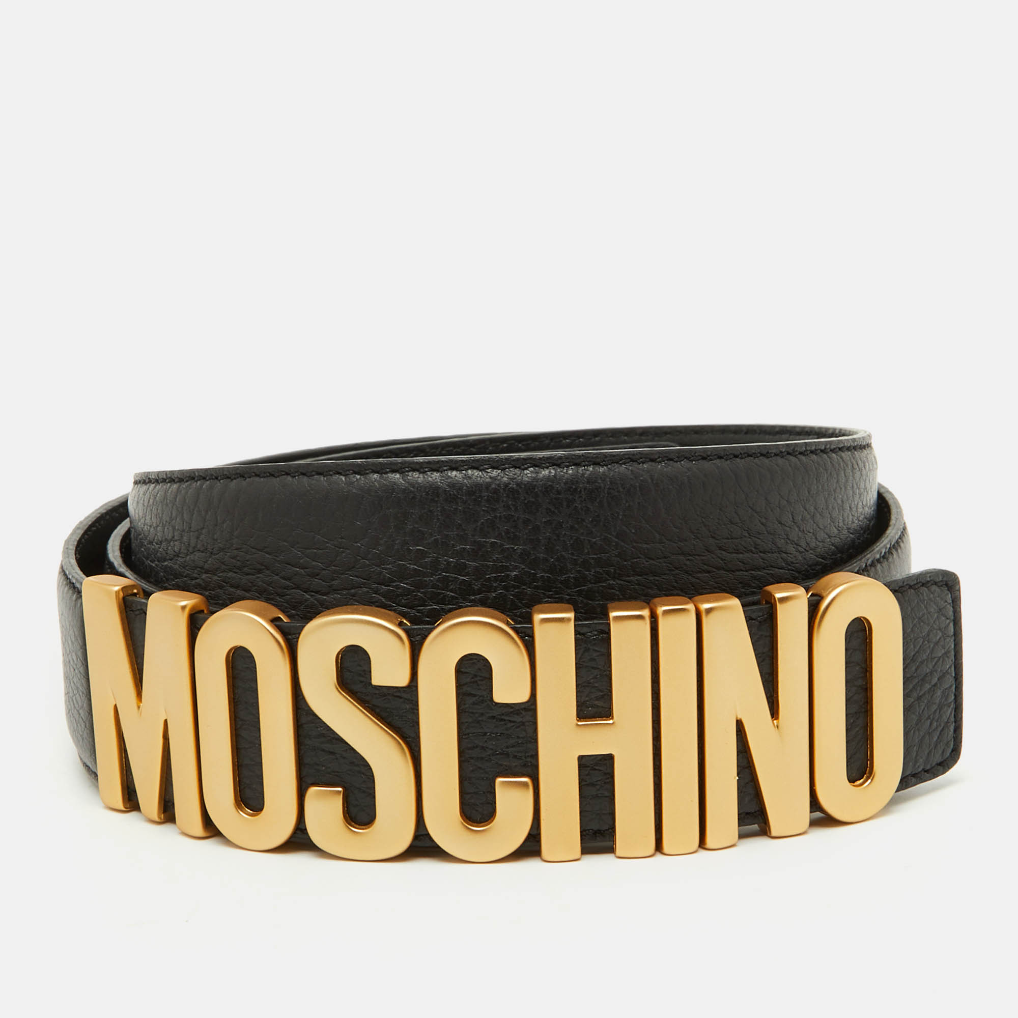 

Moschino Black Leather Classic Logo Belt