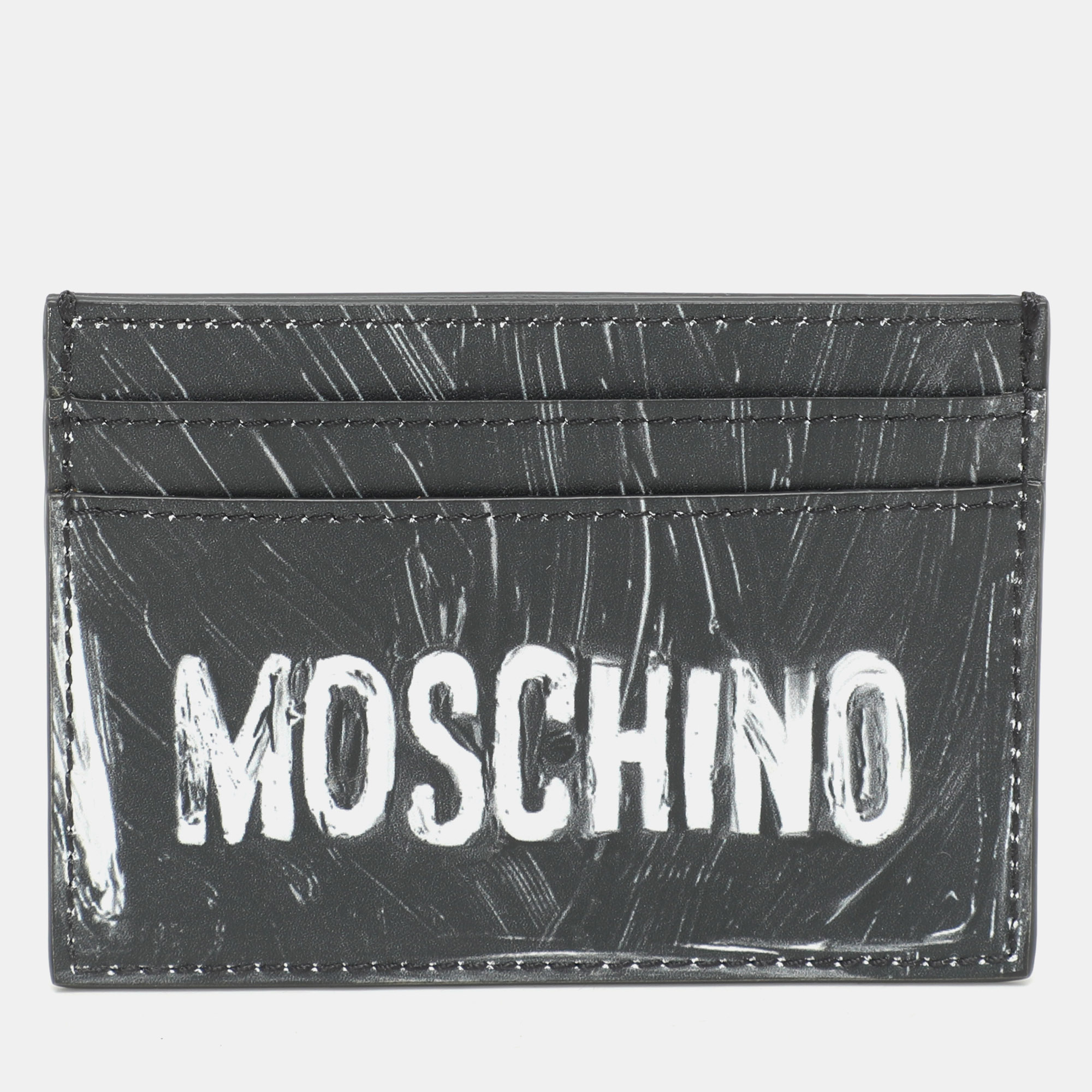 

Moschino Grey Leather Logo Print Card Holder