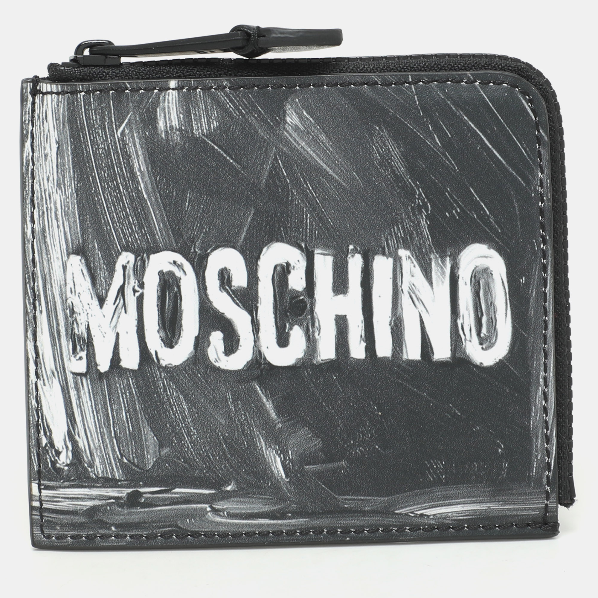 

Moschino Grey Leather Logo Print Coin Purse