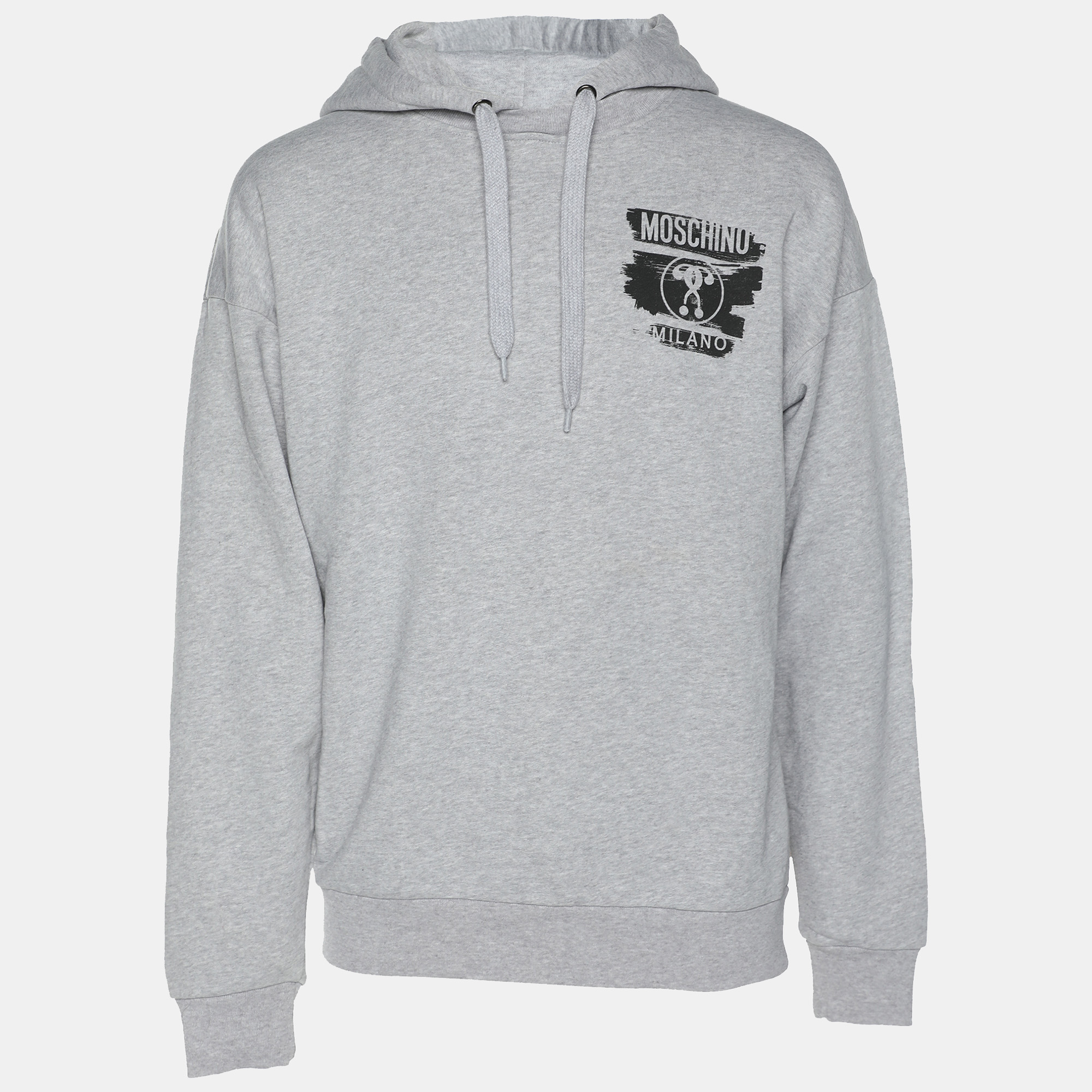 Pre-owned Moschino Grey Cotton Logo Print Hoodie M