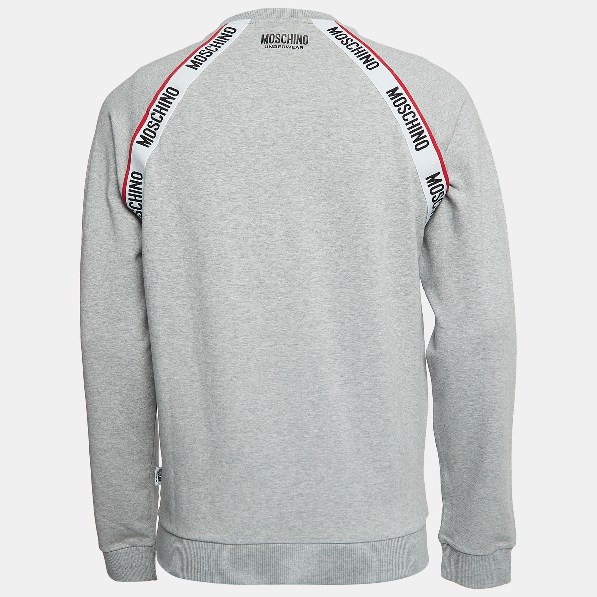 

Moschino Underwear Grey Cotton Logo Tape Detail Crew Neck Sweatshirt