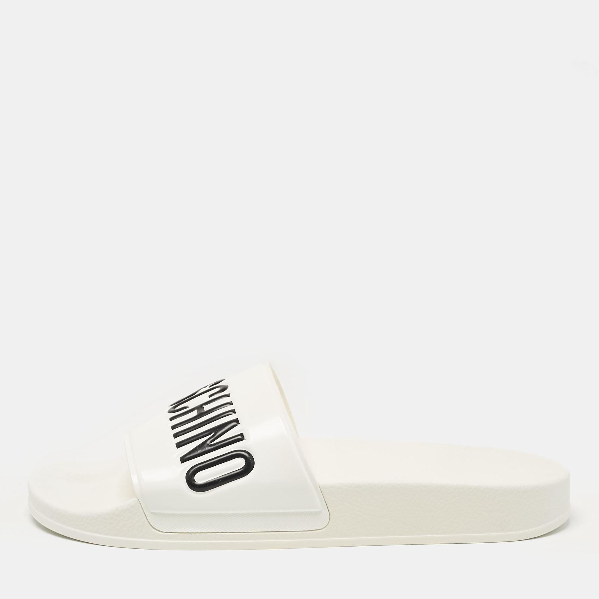 

Moschino White Leather Logo Flat Sandals Size