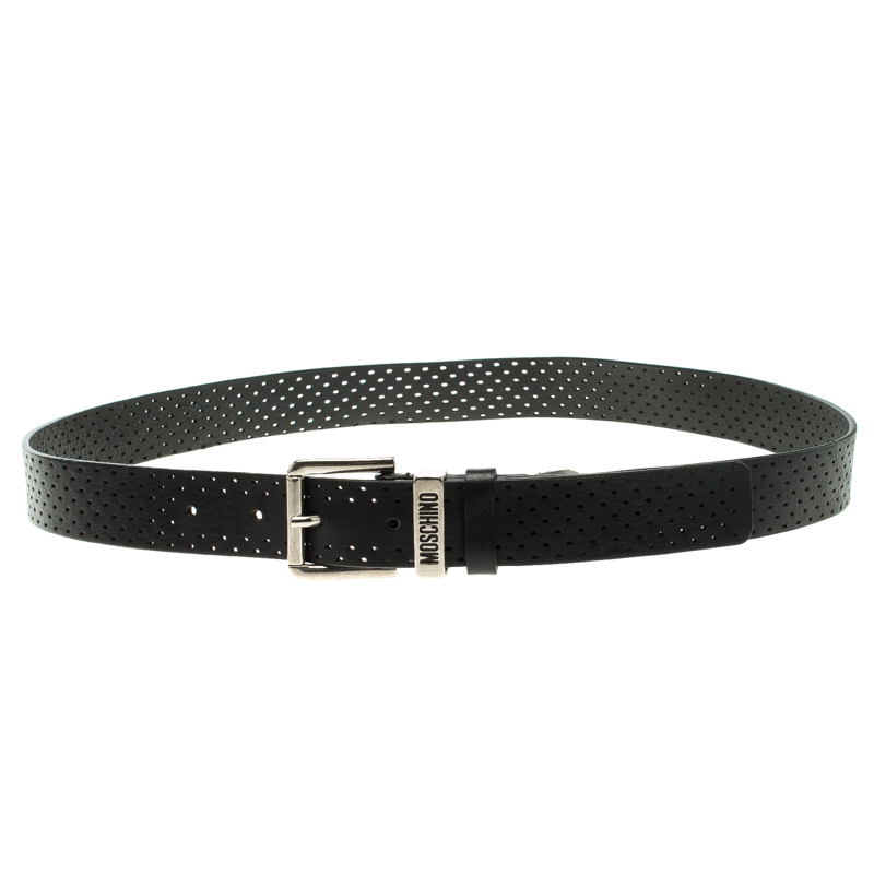 Pre Owned Moschino Black Perforated Leather Belt 120cm