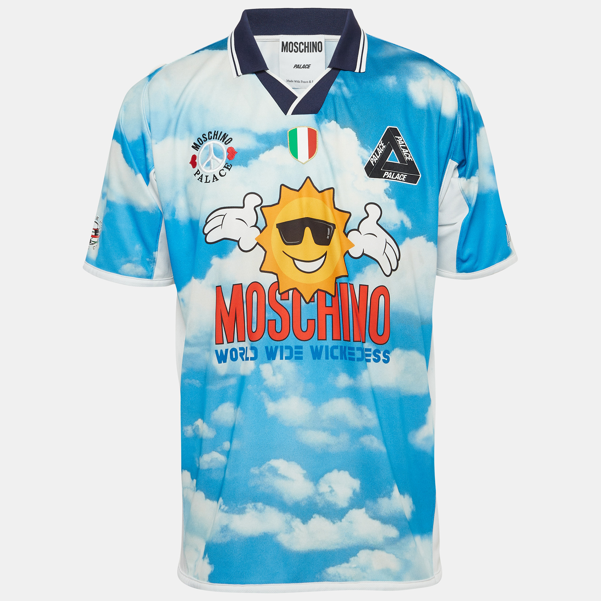 

Moschino X Palace Blue Multicolor Jersey Technical Polo T-Shirt M