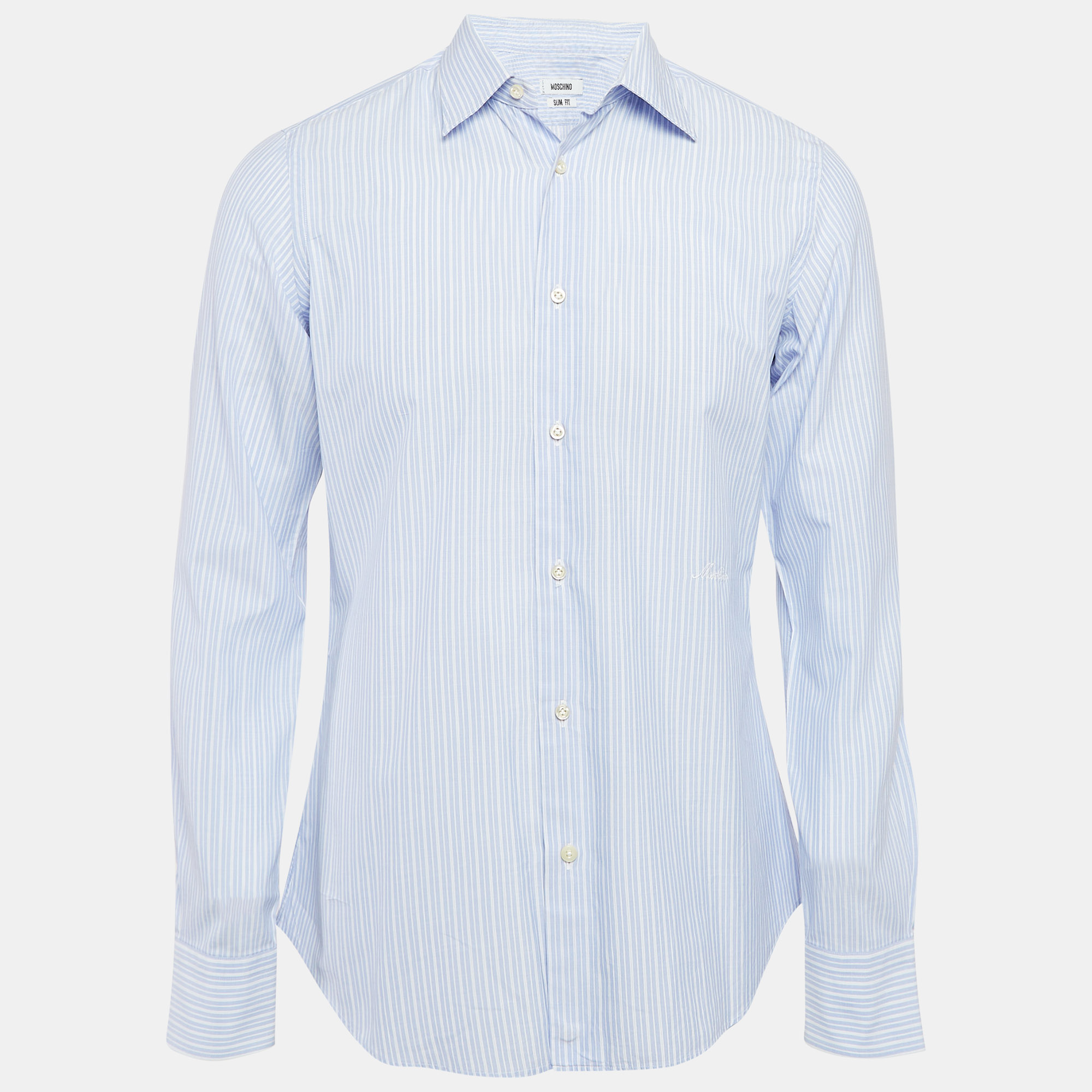 

Moschino Blue Pinstripe Cotton Slim Fit Shirt M