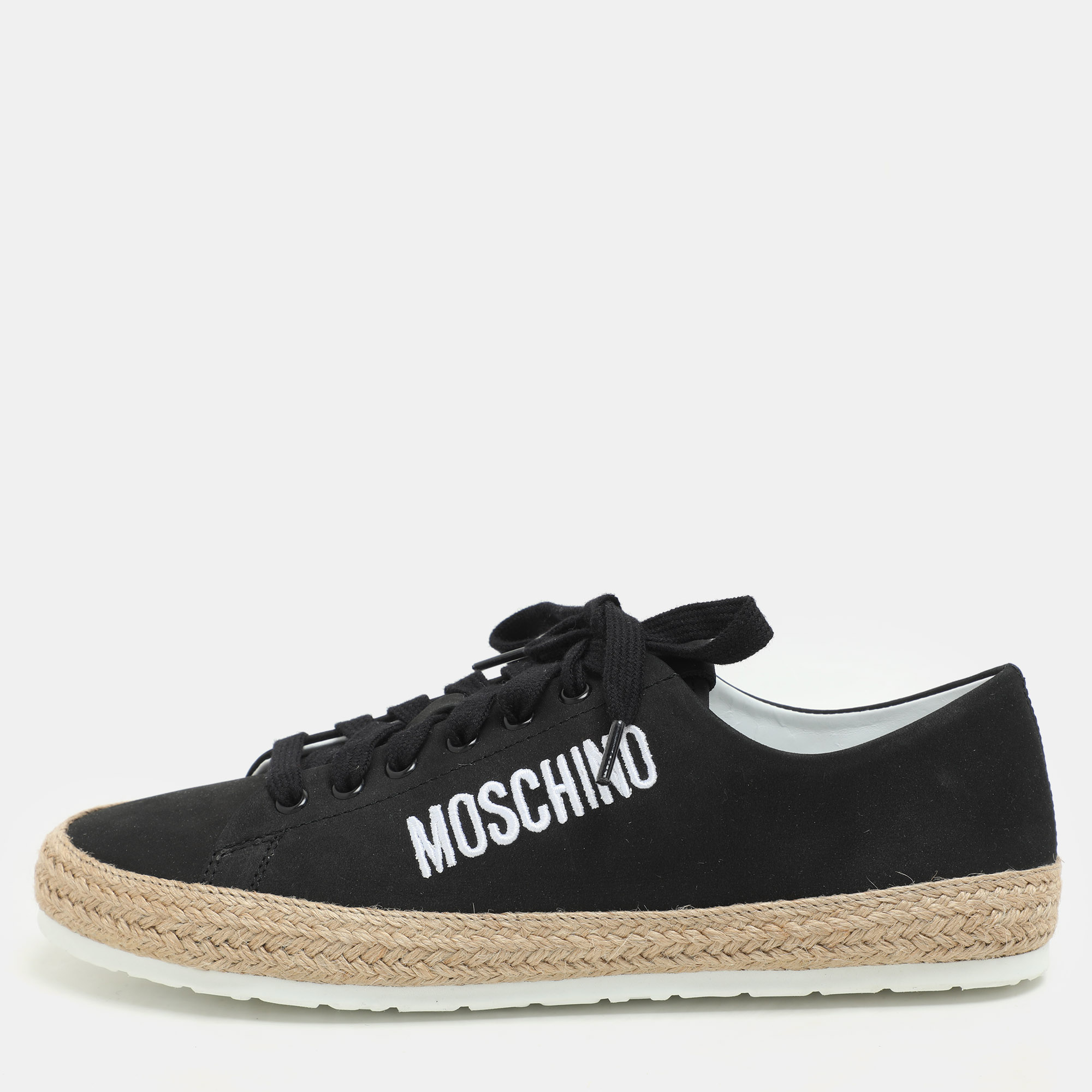 

Moschino Black Jute and Nubuck Leather Low Top Sneakers Size 42