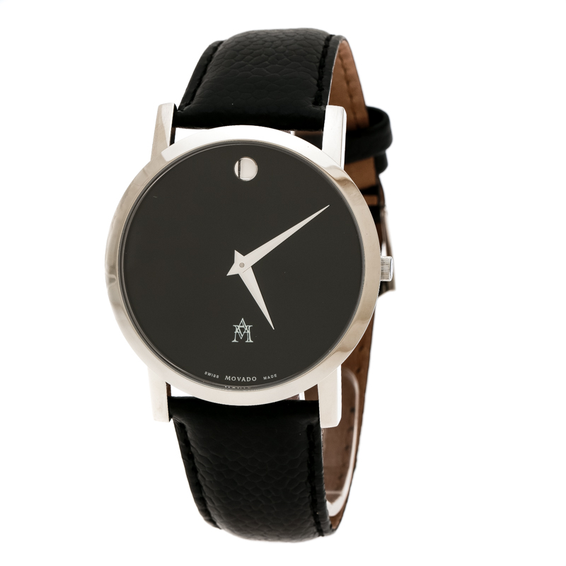 Pre Owned Movado Black Stainless Steel Museum 84 G1 1855 Men's Wristwatch 40 mm