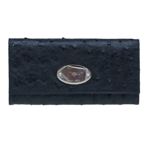 Pre Owned Mulberry Black Ostrich Continental Wallet