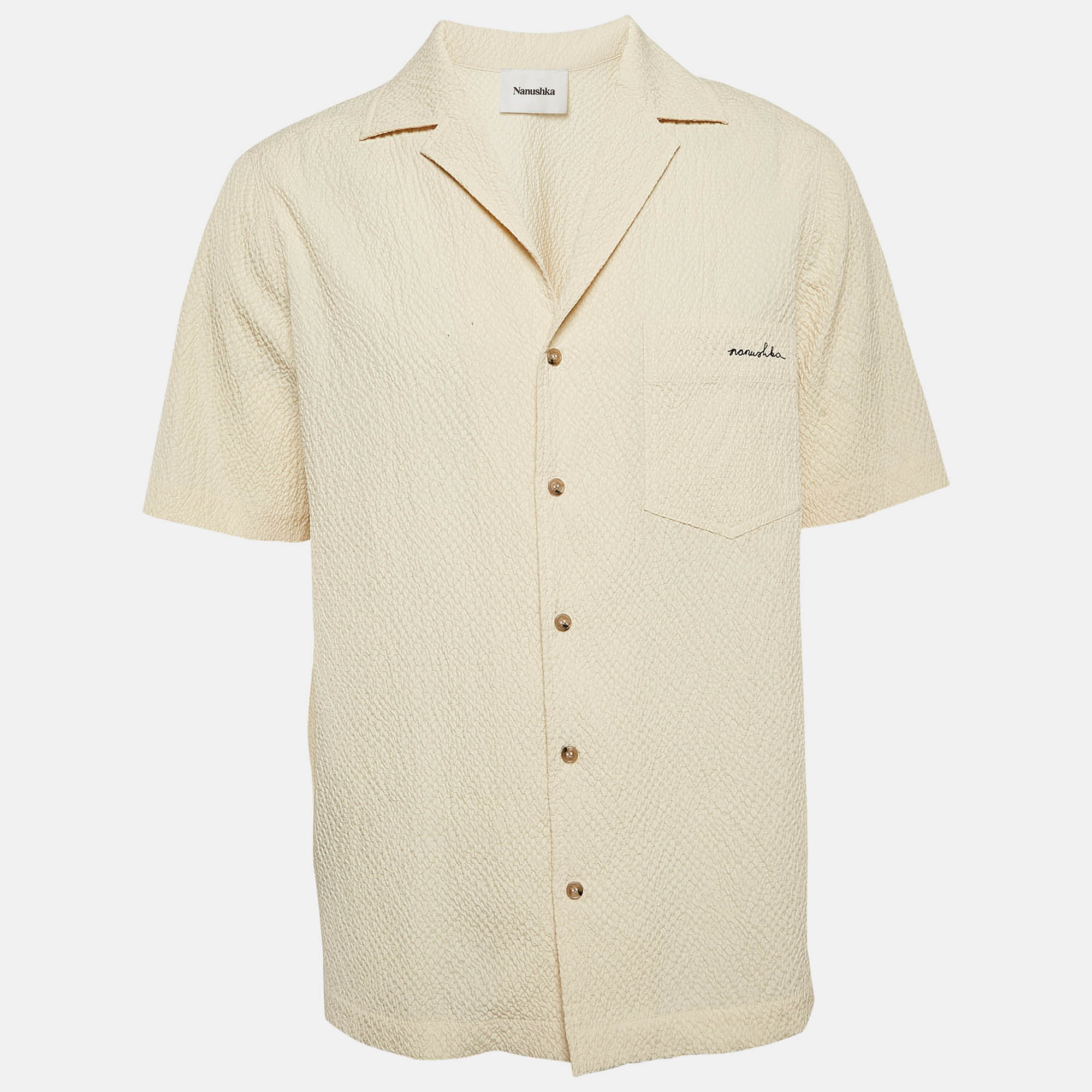 

Nanushka Cream Seersucker Venci Camp Shirt S, Yellow