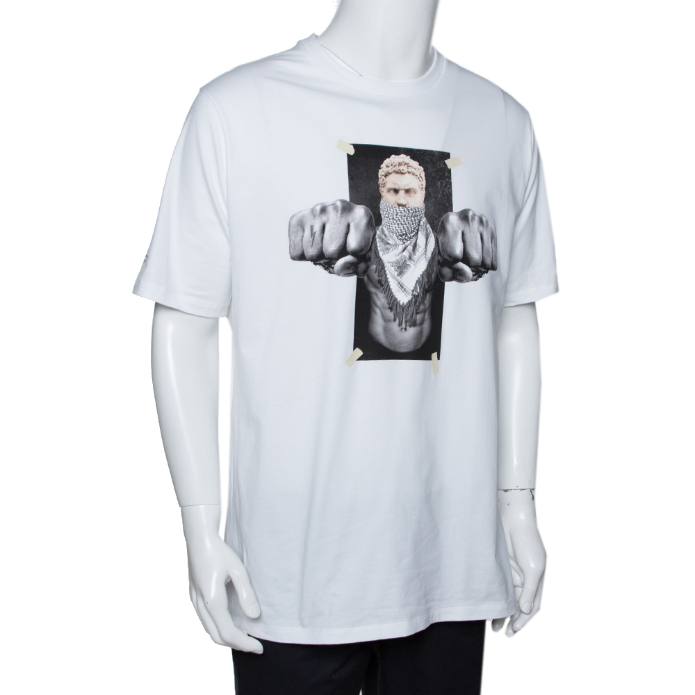 

Neil Barrett White Boxing Brutus Print Cotton Crew Neck T-Shirt