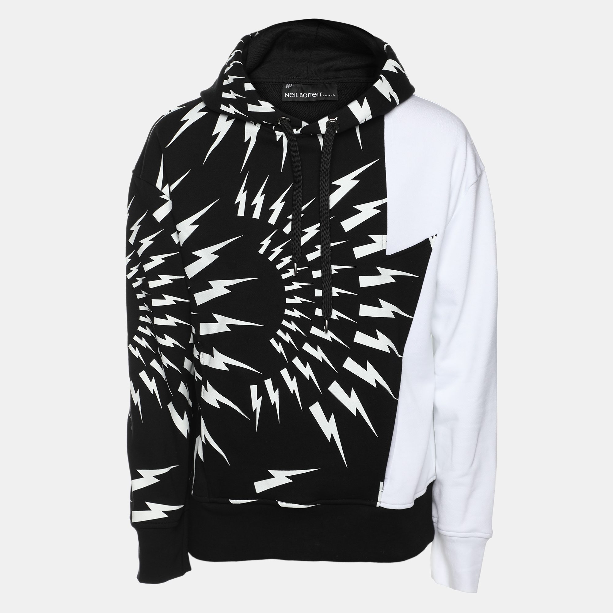 

Neil Barrett Black/White Cotton Knit Lightning Bolt Print Hoodie S