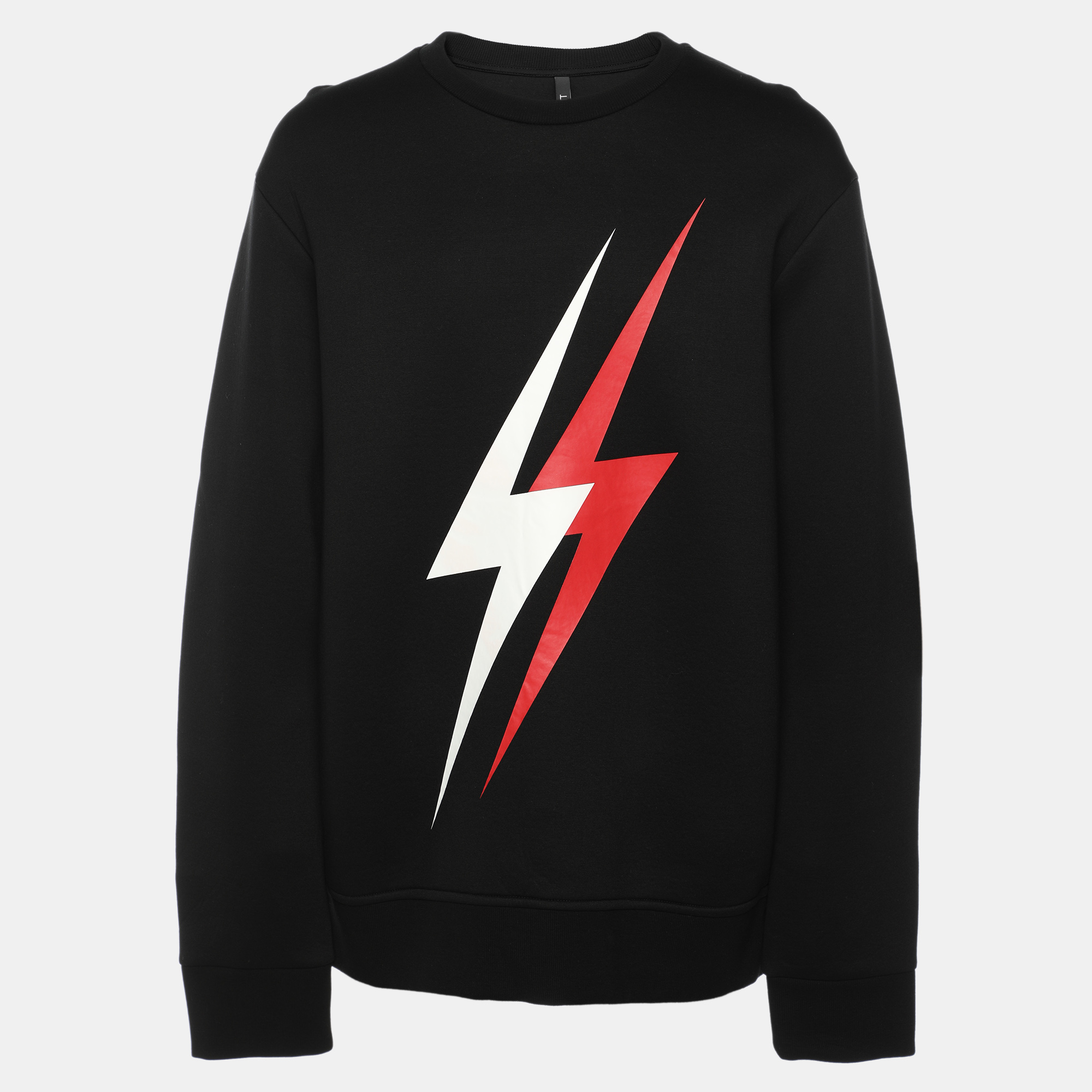 Pre-owned Neil Barrett Black Neoprene 3d Lightning Bolt Print Sweatshirt Xxl