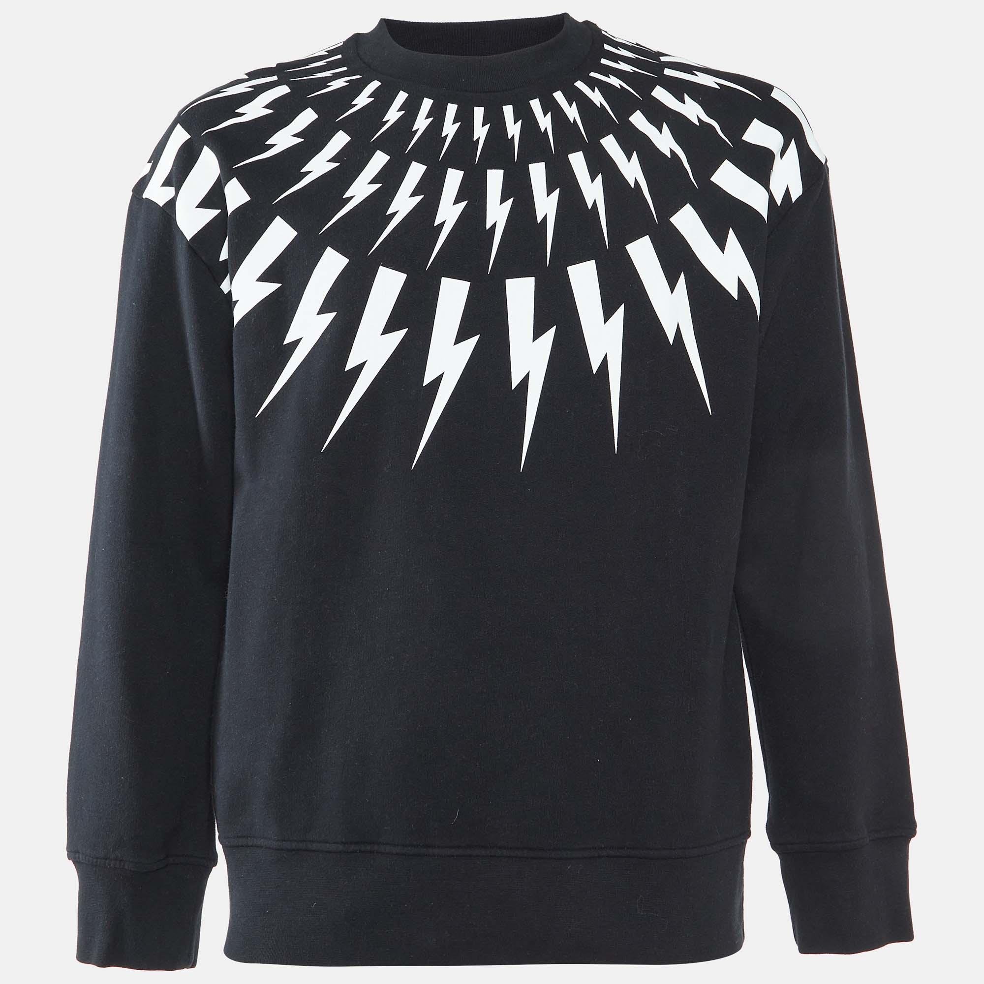 

Neil Barrett Black Thunder Bolt Print Cotton Easy Fit Sweatshirt M