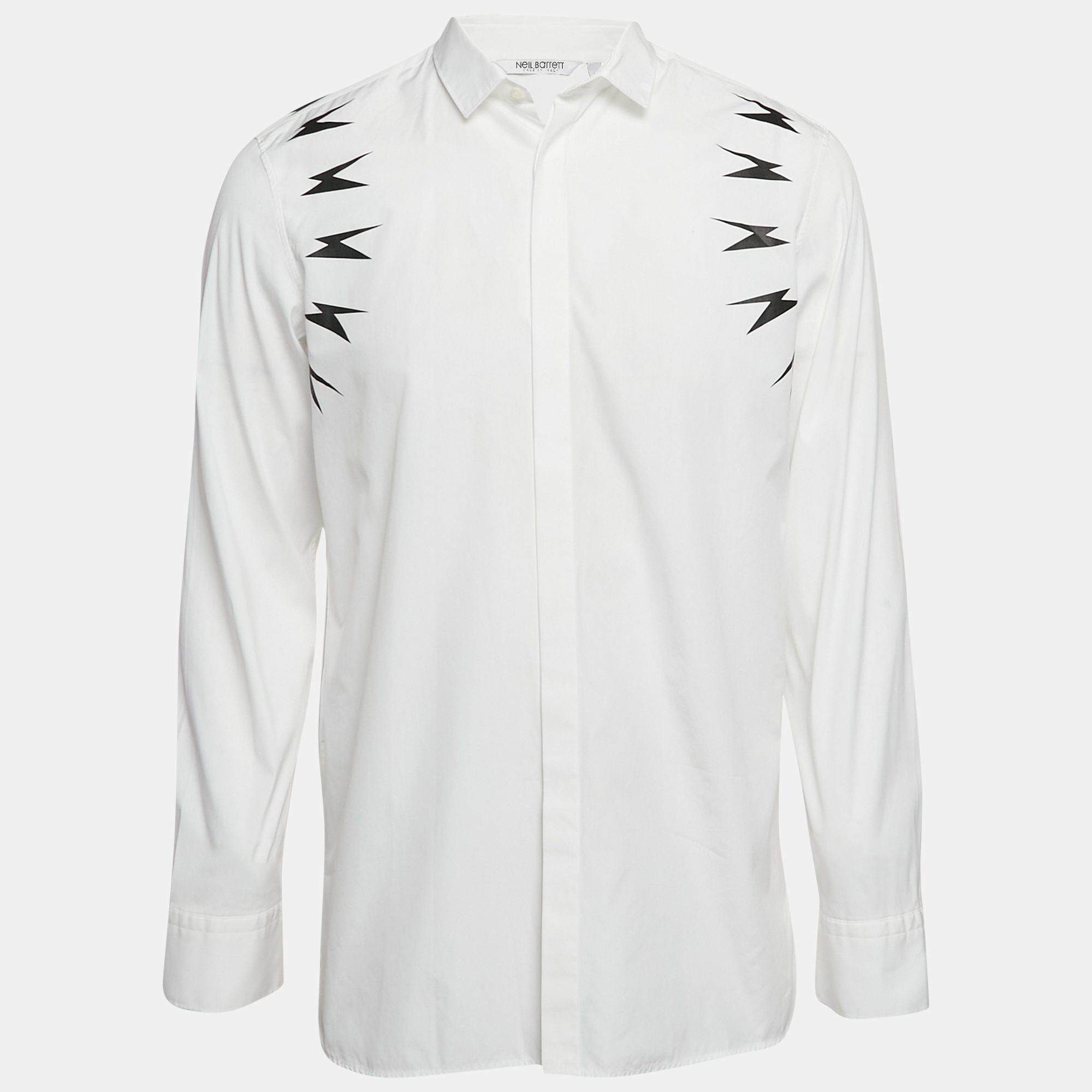 Pre-owned Neil Barrett White Lighting Bolt Print Cotton Slim Fit Shirt L