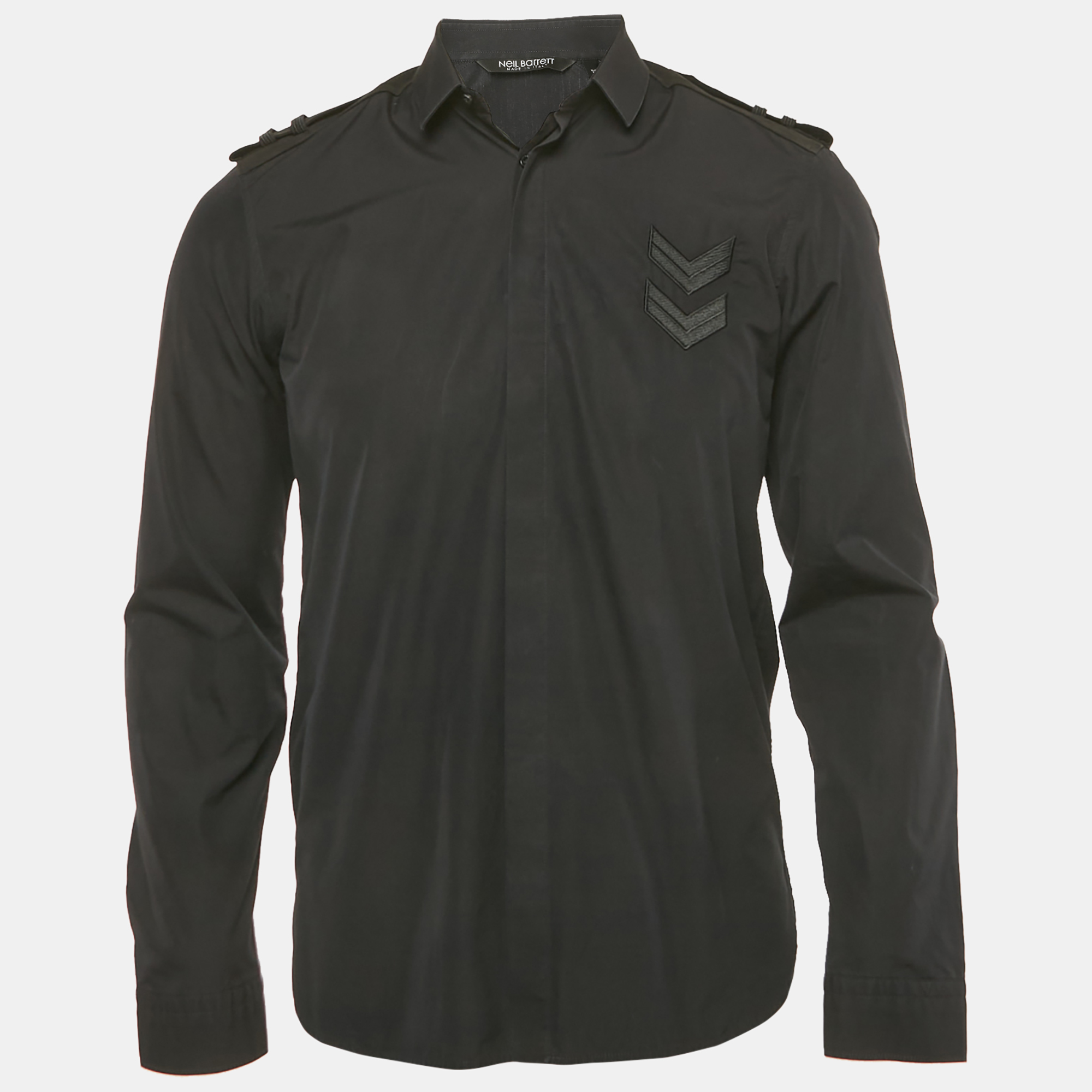 

Neil Barrett Black Suede Shoulder Cotton Slim Fit Shirt S
