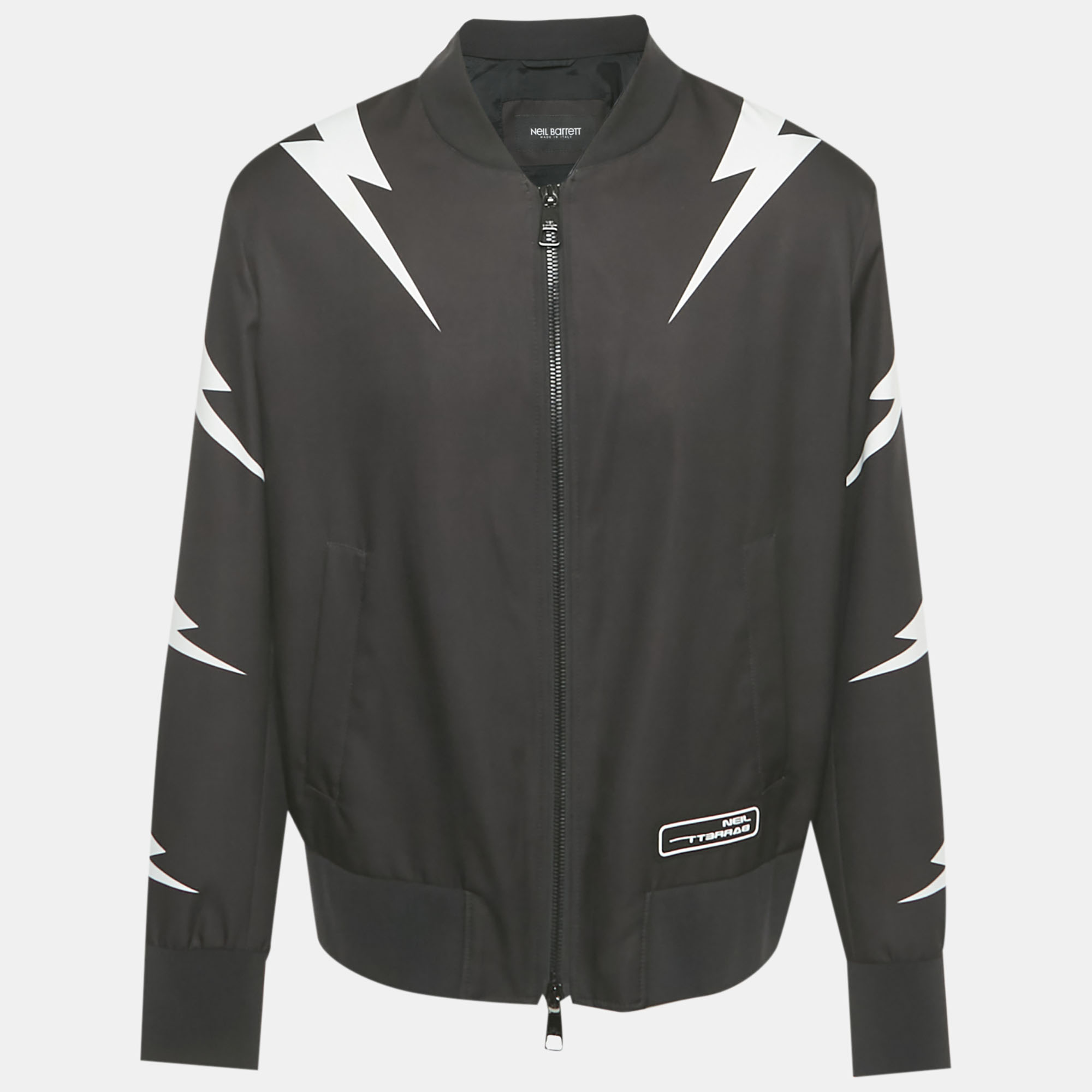 

Neil Barrett Black Tiger Bolt Print Synthetic Bomber Jacket XL